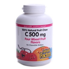 natural Factors 維他命C咀嚼錠 500mg, Four Mixed Fruit, 1瓶, 90顆