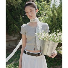MUSINSA STANDARD WOMAN 우먼즈 레이스 트림 반소매 저지 가디건 [미디엄 그레이]