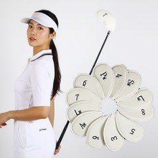 [남녀공용] 제나리 아이언 가죽 커버 골프채 클럽 헤드 12종 세트, 아이보리_12종