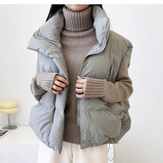 여성 조끼 하이넥 경량 누빔 골프 패딩 베스트 오버핏