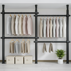 32파이 와이드 4단 행거 튼튼한 고정식 시스템 행거, 넓이 200-360cm x 높이 110-260cm