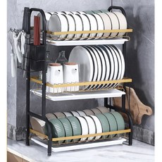 락키홈즈 다용도 식기건조대, 3단, 골드블랙