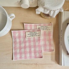 핸드메이드 패브릭컵받침 티코스터 까페소품 2p, 연핑크 영문라벨, 2개