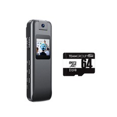 迷你錄影筆 180度旋轉鏡頭 螢幕即時觀看 紅外線夜視 高容量Micro SD卡, 黑色, 主品加購64G