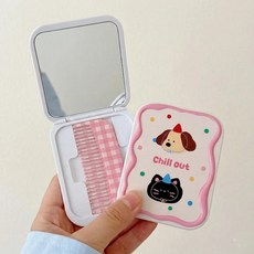 엘루온 귀여운 캐릭터 빗 거울 휴대용 세트, 1개, 핑크 강아지
