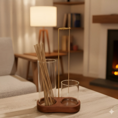 (집게형) 리비움 2구 유리 인센스 스틱 홀더 거치대 향꽂이, 브라운