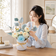 하스몰 감성 인조 조화 꽃 화병 세트 인테리어 장식, 1개, 스카이블루 1개, 스카이블루