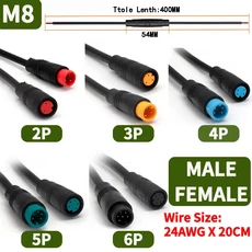M6/M8 2 3 4 5 6 핀 20cm 전자 자전거 속도 센서 남성-여성 확장 커넥터 케이블 방수 Ebike 와이어, 02 20 PCS, 01 6페이지, 01 M8 Male Female
