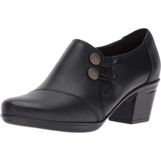 Clarks 클락스 엠슬리 여성용 워렌 슬립온 로퍼 가죽 신발. 블랙 254633 3546783202, 11 Narrow, 2-블랙 가죽