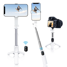 FASEN 충전식 블루투스 삼각대 셀카봉 LED 보광등 73cm, 화이트