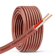 182 온도 조절기 와이어 20FT 18 게이지 2 도체 전원 회로 케이블 18-2 초인종 HVAC 난방 제어용 고체 구리선 실내외 저전압 리케이션 사용 갈색 20피트, Brown-18/2