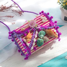 兒童玩具 民族風竹編製品 兒童包包 小背簍 兒童演出道具 兒童小背簍 仿藤塑編織 幼兒園演出舞臺道具, 紫色 【背包】長條款, 1個