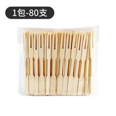 一次性竹製水果叉 點心叉 蛋糕甜點小叉子 獨立竹籤, 1個, 【單包裝】竹籤叉/80支