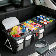 접이식 트렁크 정리함 차량용 수납정리함 보온/보냉 공간 포함, 블랙