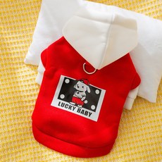 강아지옷나시 귀엽다 털이 보송보송하다 애완동물 옷 강아지나시 겨울 기모 보온 애완동물후드티 부드럽고 편안하다 강아지실내복 (겨울 애완동물 보온 방한 필수), 빨간 주머니 개