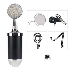 電容麥克風套裝組合 中振膜 電腦錄音 直播收音, 小奶瓶電容麥克風－黑