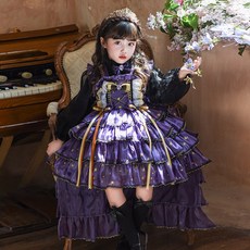 女童紫色滿天星蓬蓬蛋糕公主裙 附皇冠項鍊襪子裙撐打底衫