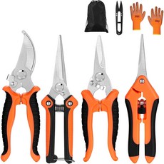 원예 나무 전지가위 세트 가정용 다기능 과수 화초 정원 분재 가지치기용 오렌지 스테인리스 5종, 1세트