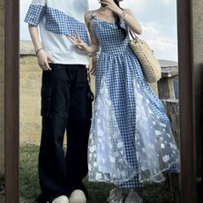 커플 시밀러룩 바캉스 여행 티셔츠 반팔 패밀리룩 하와이안 드레스 긴팔 원피스 웨딩촬영 휴양지