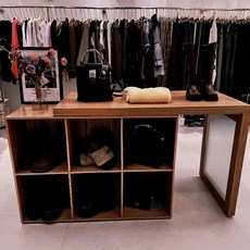 中島展示臺 服裝店陳列櫃 商業空間儲物櫃, 伸縮款6格子,免漆木色