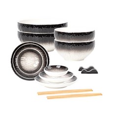 퀸나 스톤 느와르 도자기 그릇 홈세트 14P, 1세트, W_Black