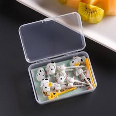 兒童水果叉便當裝飾牙籤組：史努比/動物/Kitty造型，迷你可愛，適用於兒童便當、飯糰裝飾，多款卡通造型可選, 1個, 史努比8入含收納盒