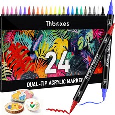 Thboxes 24가지 색상 아크릴 페인트 마커 - 암벽화 패브릭 나무 유리 캔버스용 방수 듀얼 팁 펜 발렌타인데이 선물 및 미술 용품, Multicolor C