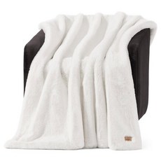 UGG Euphoria 인조 모피 담요 소파 또는 침대에 따뜻하고 푹신함 럭셔리 침실 장식 담요 세탁기 사용 가능 127 x 177.8cm(50 x 70인치) 화이트