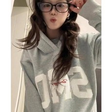 투니스 여성 캐주얼 루즈핏 프린팅 기모 후드 티셔츠