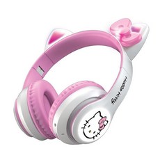 Hello Kitty 접이식 디자인의 무선 블루투스 라이트업 헤드폰 조절 가능한 헤드밴드 8시간 재생 LED 키티 이어컵 어린이 및 성인용 (화이트), 화이트