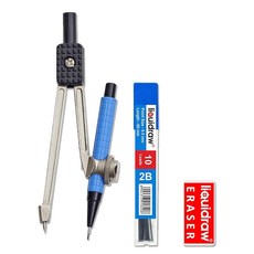 Liquidraw 금속 나침반 및 0.5mm 2B 연필 세트 | 수학 기하학에 이상적 학교 학생 필수품 전문적인 품질 기술 드로잉에 적합 부드럽고 정확한 반경 조정 17950, Metal Compass & 0.5mm Pencil S