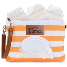 Bumco 기저귀 클러치 백 - 휴대용 물티슈 디스펜서 및 홀더 밀폐 여행용 아기 케이스 디스펜서 이동 중에도 팔찌 380431, 주황색