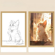 [오까 상점] 귀여운 고양이 그림 액자 무드등, 고양이2