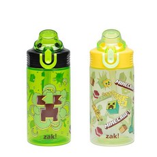 해외 잭디자인 Zak Designs 마블 스파이더맨 세이지 물병 학교 또는 여행용 473.2ml16온스 내구성 있는 플라스틱 빨대 손잡이 및 누출 커버 2팩 스파이더와 그의 놀, .0008.마인크래프트 (크리퍼).