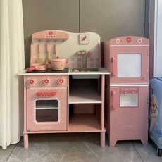 원목 소꿉놀이 주방놀이 싱크대 부엌 세트 요리 장난감 주방 놀이 키친 물, 7. 나무 핑크 사운드 주방+냉장고