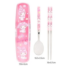 lilfant 美樂蒂 304不鏽鋼 兒童餐具組 (學習筷/湯匙/叉子/杯子/水壺/保溫瓶/餐盤/餐盒/餐具袋), 1個, 圓筷湯匙小盒組, 粉紅色, 學習筷/湯匙/叉子/杯子/水壺/保溫瓶/餐盤/餐盒/餐具袋