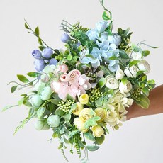 수국 실크플라워 동백 입학식 졸업식 조화 꽃 장식 발표회꽃다발 시들지않는꽃 졸업식꽃다발, 블루