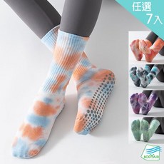 【BODYAIR】紮染花紋防滑膠點中長瑜珈襪(7入) - 防滑運動襪/舞蹈襪