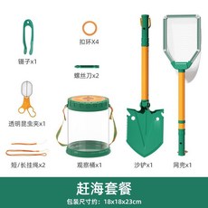 趕海套裝 兒童沙灘玩沙工具組 挖沙玩具 燈光養魚裝備, 1個, 【基礎版】趕海套裝-綠色, 綠色