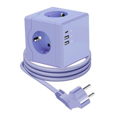 티메코 SF코팅 큐브 디자인 멀티탭 4000W 고용량 3구 (USB-A 2개 C타입 1개), 1개, 라벤더 SF02, 1.8m