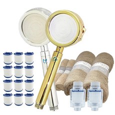 Waterhuhu 水呼呼 川之舞WH388 三段增壓蓮蓬頭與除氯過濾器沐浴組, 全金色蓮蓬頭組合, 1個