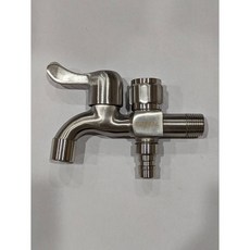 不鏽鋼雙出口獨立開關水龍頭, 1個, 前起泡頭+後洗衣機快速接頭