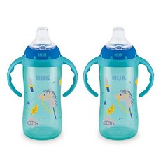 NUK 283.5g(10온스) 정글 라지 러너 컵 손잡이 포함 2팩 남아용 (색상은 다를 수 있음).., 터키석 그린