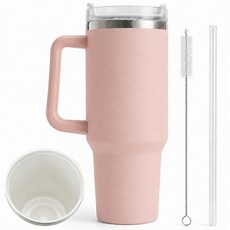 로롱코코 대용량 세라믹 텀블러 빨대 손잡이, 1개, 1.18L, 베이비핑크