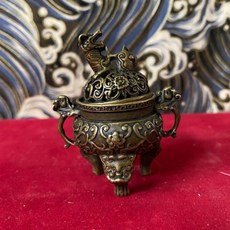 京綸 純銅迷你淨爐 小薰爐 三足獅子爐 仿古青銅器 塔香 線香 香粉, 1個