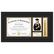 Picrit 태슬 홀더가 있는 사진 프레임 20.3x25.4cm(8x10인치) 사진용 강화 유리 2025년 수업 졸업 장식 선물 블랙 오버 골드 매트 벽 또는 테이블, 11x21（Diploma + Picture + Tass