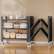 Tiger Pavilion 3단4단5단원터치 접이식 이동가능 철제 스탠드 선반, 3단, 블랙