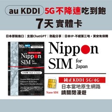 Nippon SIM KDDI 日本5G吃到飽不降速 7天 2026年假 三月 櫻花 ChatGPT 熱點, 最終可使用日: 2026/3/21
