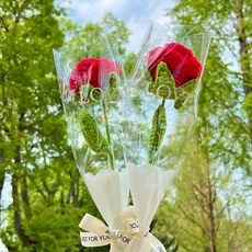 (당일발송) 이지유 뜨개 꽃 DIY 포장리본 세트 시들지않는 졸업식 발렌타인데이 프로포즈 꽃다발 선물, 2개, 레드 장미