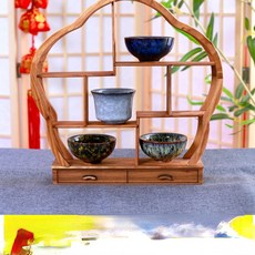 實木胡桃多層博古架 茶杯架 桌面收納裝飾架, 1套, 30cm*30cm小梅花榆木